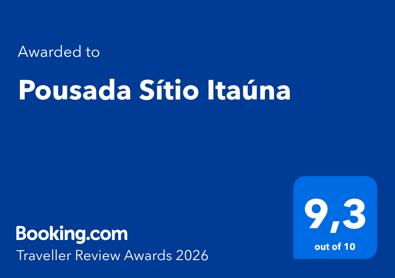 Selo Booking.com Traveller Review Awards 2026 com nota 9,3 concedido à Pousada Sítio Itaúna