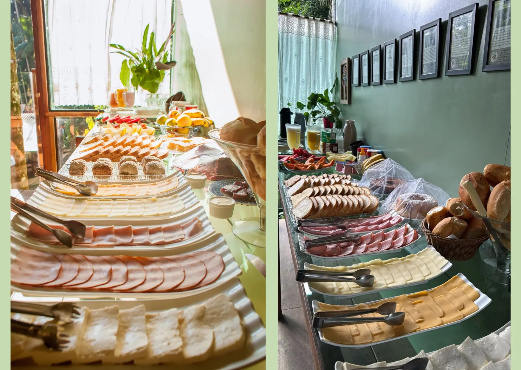 Buffet de frios, pães e bolos do café da manhã