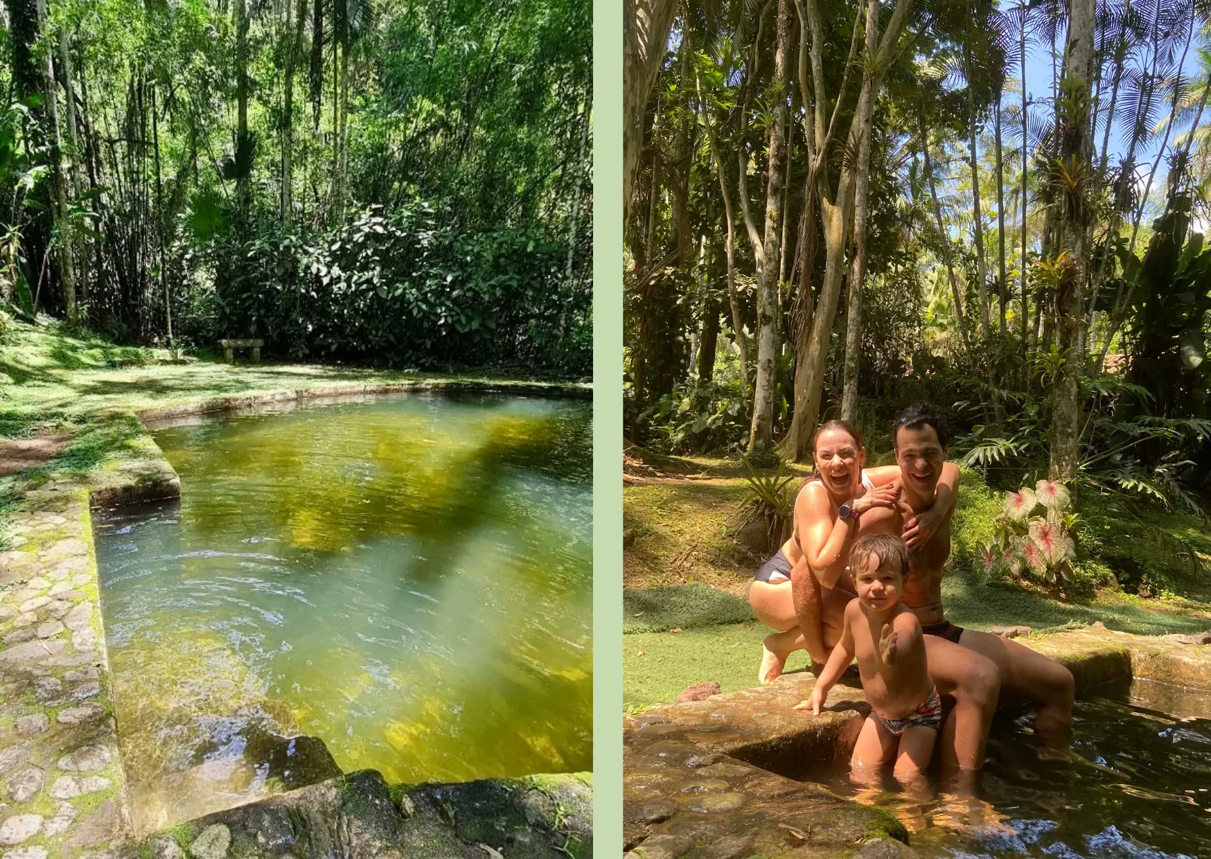 Piscina natural e família se refrescando